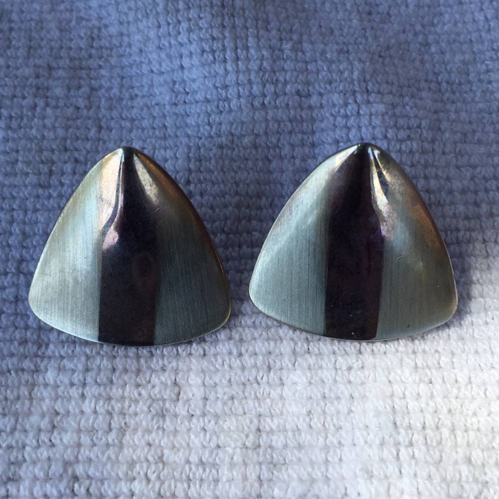 Brushed steel and copper earrings